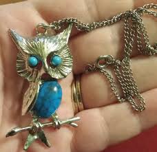 Vintage Silver Tone Faux Turquoise Owl Pendant Necklace ...