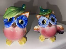Vintage Ceramic Owl Salt Pepper Shaker Set Figurine Made In ...