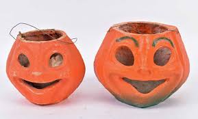 Lot - Four Halloween Papier Mache Jack O Lanterns