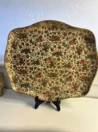 Vintage PAPER-MACHE TOLEWARE TRAY GILT ROSES LARGE SCALLOPED ...