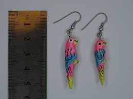 PARROT EARRINGS Hand Crafted Carved & Painted Tropical ...