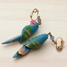 Retro Parrot Clip-on Earrings: Hand-painted Wood, 80s ...