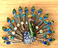 Vintage Peacock Brooch Art Deco Rhinestones Blue Green Pin Crystal Glass 1 7/8" | eBay