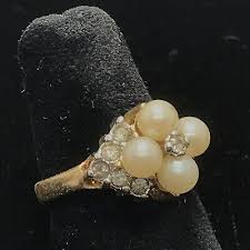 Vintage 18K HGE Gold Plated Delicate Faux Pearl & Crystals Ring varied sizes | eBay