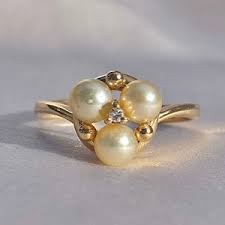 Vintage 10k Pearl Diamond Nested Cluster Ring – 23carat