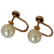 Elegant 10K Yellow Gold Cultured Pearl Screw-back Earrings. For Sale at Ruby Lane