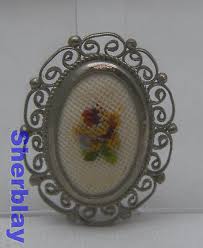 Vintage Oval Petit Point Hand Embroidery Floral Silver Tone Filigree Brooch Pin | eBay