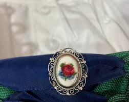 Vintage Brooch, Traditional Jewelry, Cross Stitch, Rose Embroidery - Etsy