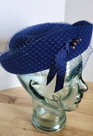 Vintage Royal Blue Velvet Women's Hat, Netting. 1940's Era | eBay