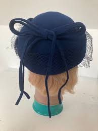 Vintage 1980's Navy Blue Birdcage Veil Pillbox Hat With Bow Decoration Bermona Trend Made in London - Etsy