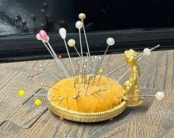 Vintage Gold Cherub Pin Cushion: Hollywood Regency Velvet ...