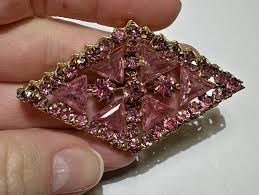 Czeck Pink Cluster Faceted Crystal Rhinestone Glass Cab Filigree Vintage Brooch | eBay