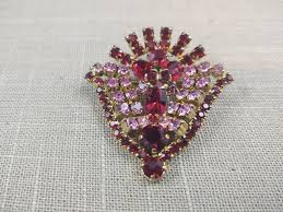 Sparkling Red and Pink Rhinestone Brooch, Prong Set Stones in Gold Tone Metal, Unsigned, Round and Navette Stones - Etsy