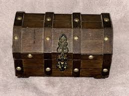 Vintage MCM Wood Pirate Treasure Chest Red Velvet Lined ...