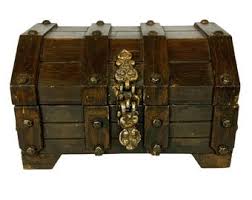 Vintage Wooden Treasure Chest Jewelry Box Hinged Lid ...