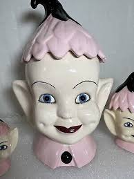 VINTAGE PINK PIXIE SET, Cookie Jar, S&P, Sugar& Creamer ...