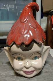 Vintage Elf Pixie Head Ceramic Cookie Jar With Red Leaf Hat ...