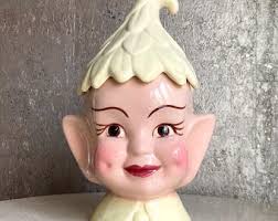 Pixie Cookie Jar, Yellow Capped Sprite, Whimsical Elf, Mid ...