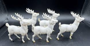 5 Vintage 1950's Molded Plastic Holiday Reindeer Figurines ...