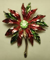 Vintage Christmas Brooch Pin Red Green Poinsettia Flower Rhinestone Gold Tone | eBay