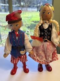 Vintage Gromada Polish Wood Folk Art Doll Women With Ribbons / Boy Wooden Toy | eBay