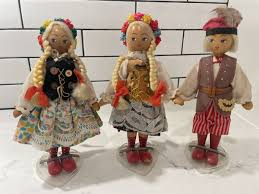 Lot Of 3 Vintage Wooden Gromada Dolls From Poland In Traditional Garb | eBay
