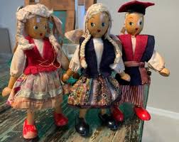 Vintage Mid Century Cute Wooden Peg, Peggy Dolls, Tyrolean 'hansel' Costumes, Painted Face, Jointed, Polish? - Etsy