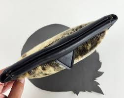 Brown & Black Faux Fur and Black Vinyl Vintage Small Clutch Coin Purse / Original by Lorene - Etsy