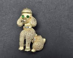 Gold Tone Poodle Dog Brooch Rhinestone Collar Eyes Vintage Costume Jewelry - Etsy