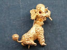 Vintage Garnet and 9k Yellow Gold Poodle Brooch For Sale at 1stDibs