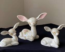 Vintage Porcelain White Deer Figurines Doe With Pink Ears ...