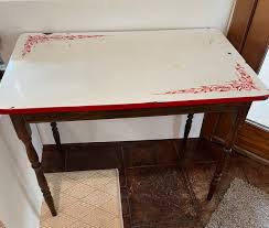 vintage antique red & white enamel top kitchen accent prep ...