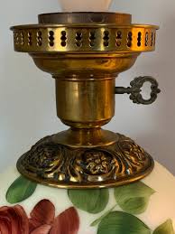 Vintage Lamp Ball Globe Milk Glass Hand Painted Roses Leaves ...