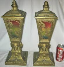PAIR ANTIQUE ART DECO NATIVE AMERICAN INDIAN TORCH LAMP ...