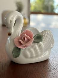 VTG Ceramic Porcelain Swan Trinket Dish Hand Painted Crafted ...