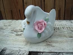 Vintage White Swan Trinket Holder Vase Pink and White ...