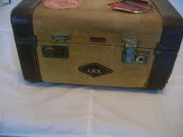 Vintage Tweed Brown Travel Train Case Amber Handle Suitcase ...