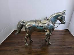 VINTAGE 8.5" Chrome Horse Statue Pot Metal w/Saddle Carnival ...