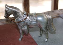 50s 60s Pot Metal SILVER HORSE FIGURINE Toy With Copper ...