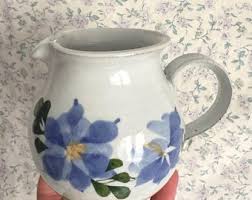 Vintage 80's 90's Cottage Country Style Ceramic Pottery Pitcher With Hand Painted Corn Flower Blue Color / Purple Flowers. so Charming! - Etsy