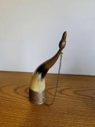 Vintage Russian Viking HORN Drinking Glass Wine Beer Etched Brass Duck Head | #3781431584