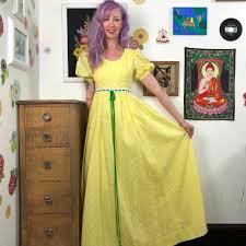 Vintage Prairie Dress, 1970s Daisy Chain Maxi Dress with Puff Sleeves, Sz XS | eBay