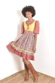 1970s Mixed Floral Peasant Dress-small — La Poubelle Vintage