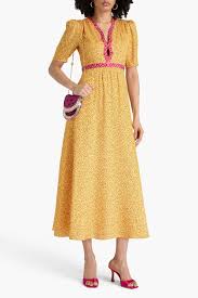 SALONI Tabitha printed silk-satin jacquard midi dress | THE OUTNET