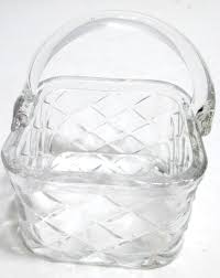 Vintage Mini Clear Glass Basket Square Basketweave Applied ...
