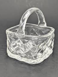 Vintage Sweet Glass Basket Trinket Dish With Textured Bottom ...