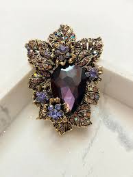 Gold-tone Eggplant Deep Royal Purple Oversize Teardrop ...