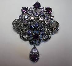 Purple Blue Crystal, Pin Brooch With Pendant | eBay