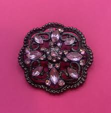 Vintage Gun Metal Pink Stone Brooch Pin | eBay