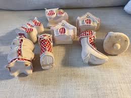 Lot of Eight Flocked Red and White Gingham Christmas ...